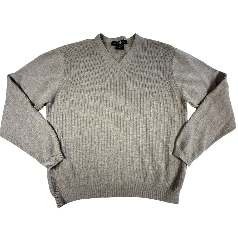 Nike Tiger Woods 100% Merino Wool Sweater L Tan V-Neck Thick Pullover Golf Warm